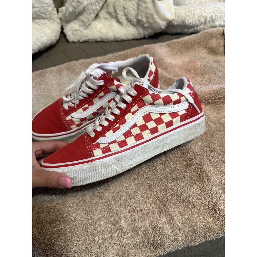 VANS Old Skool Red White Checkerboard Canvas Sneakers Men's US 7 Lace Up - Picture 5 of 8